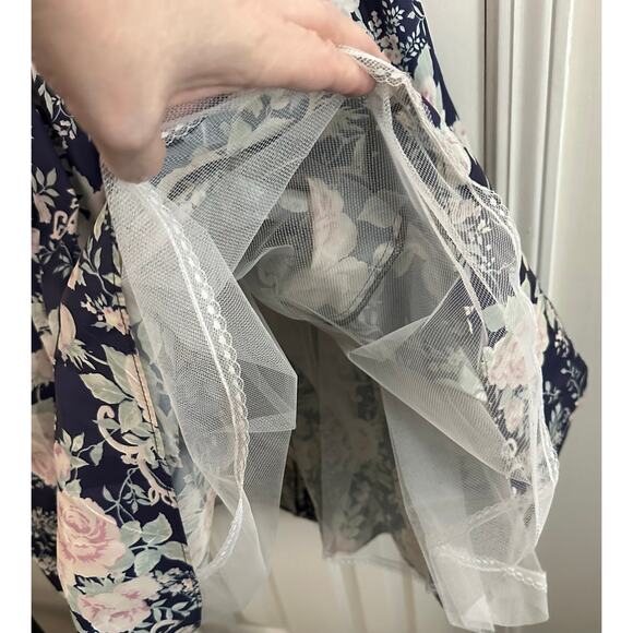 JESSICA McCLINTOCK Vintage 80s Floral Off-Shoulder Asymmetrical Waist Dress 10 - Picture 4 of 8